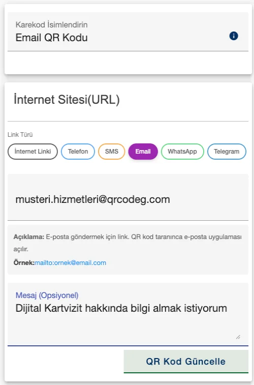 Email QR code creation